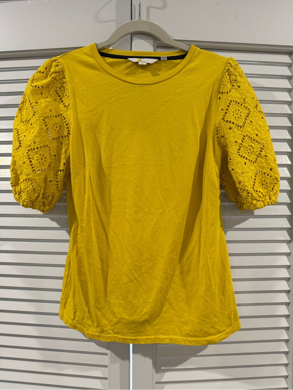 Boden Yellow Puff-Sleeve Eyelet Tee